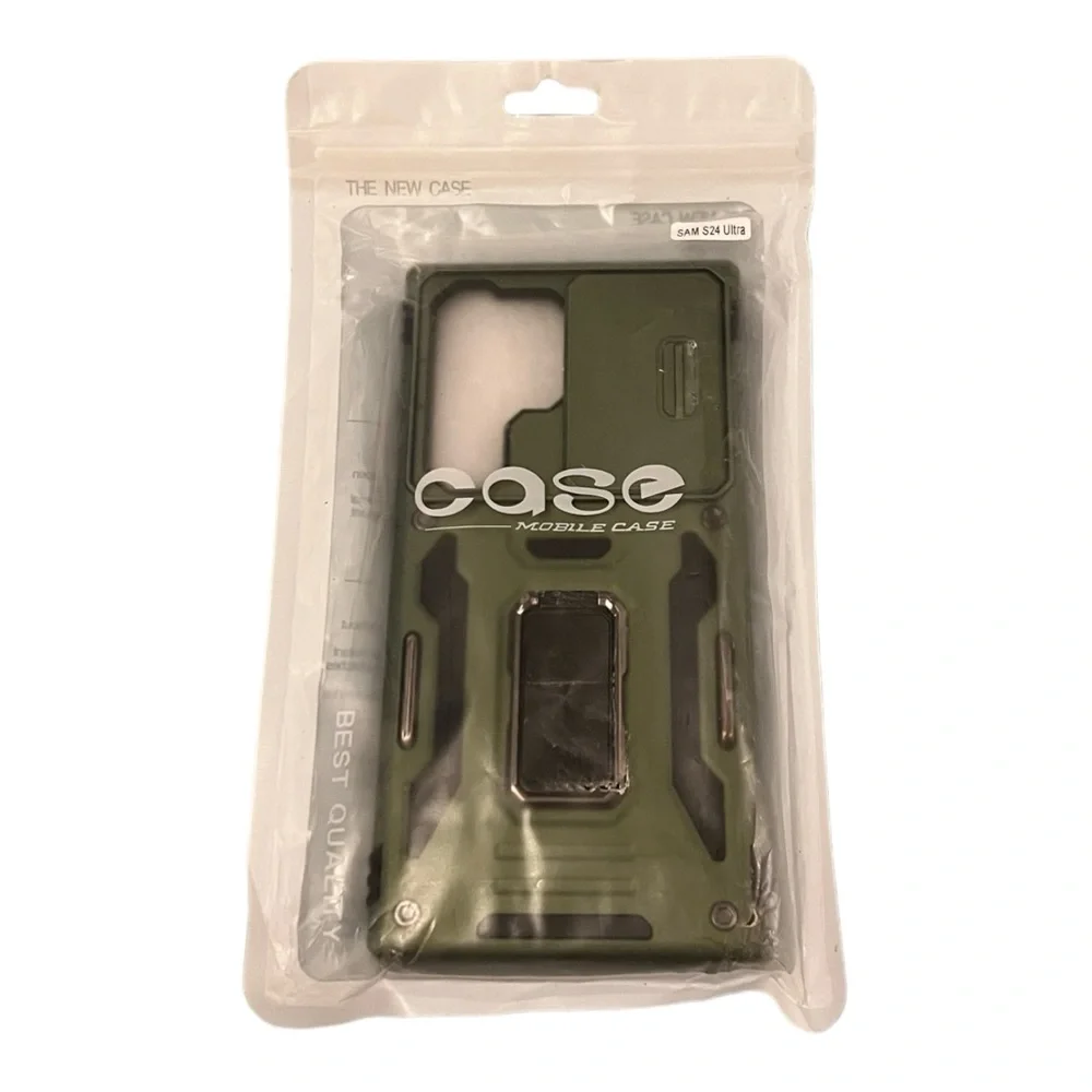 Olive Green Samsung Galaxy S24 Ultra Case with Slide Camera Cover & Kickstand